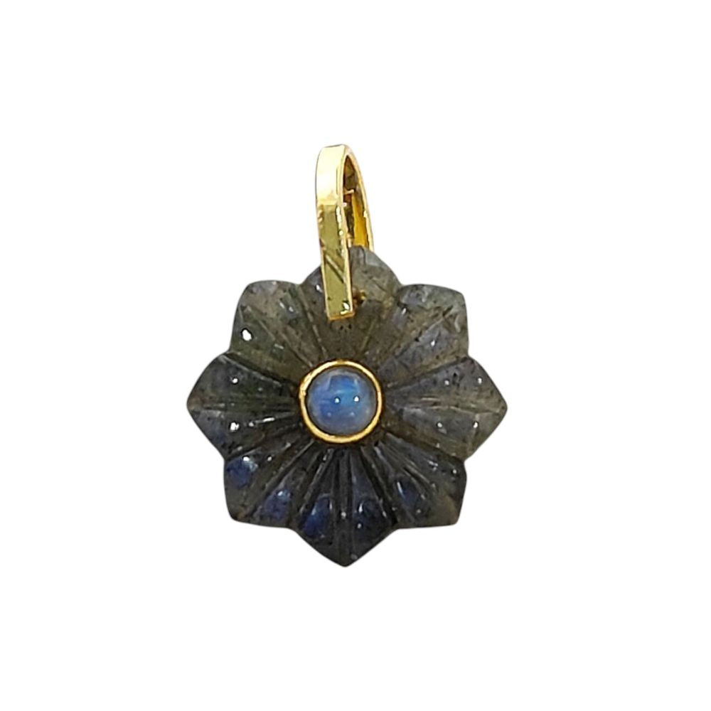 Labradorite Flower Pendant Gold Plated 925 Sterling Silver