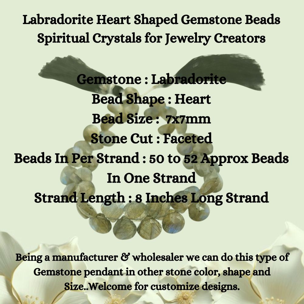 Natural Labradorite Heart Beads – Mystical Crystals for Handmade Jewelry