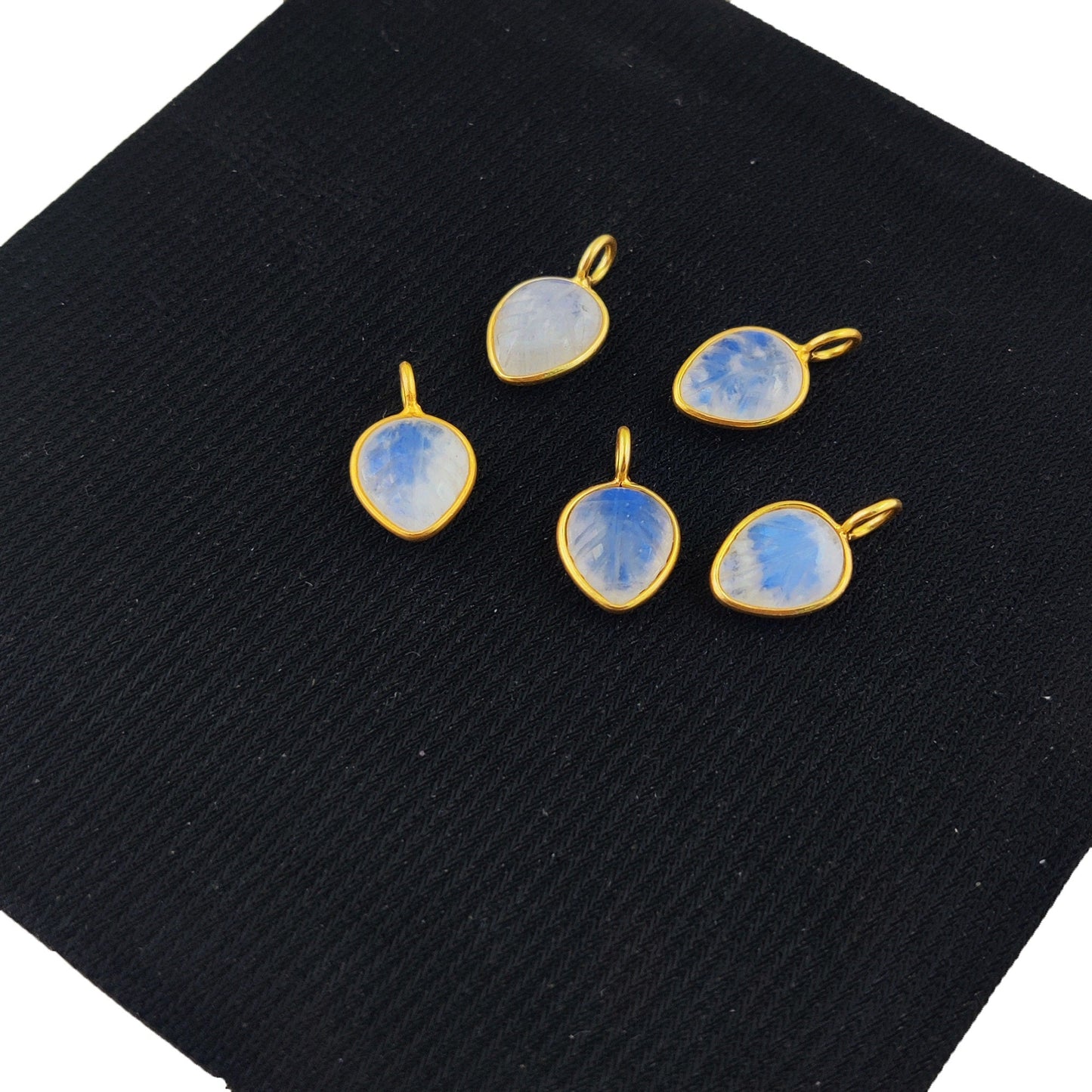 8x10mm Blue Labradorite & Moonstone Leaf Carving Gemstone Pendant in Gold Plating Sterling Silver- Selling Per Piece