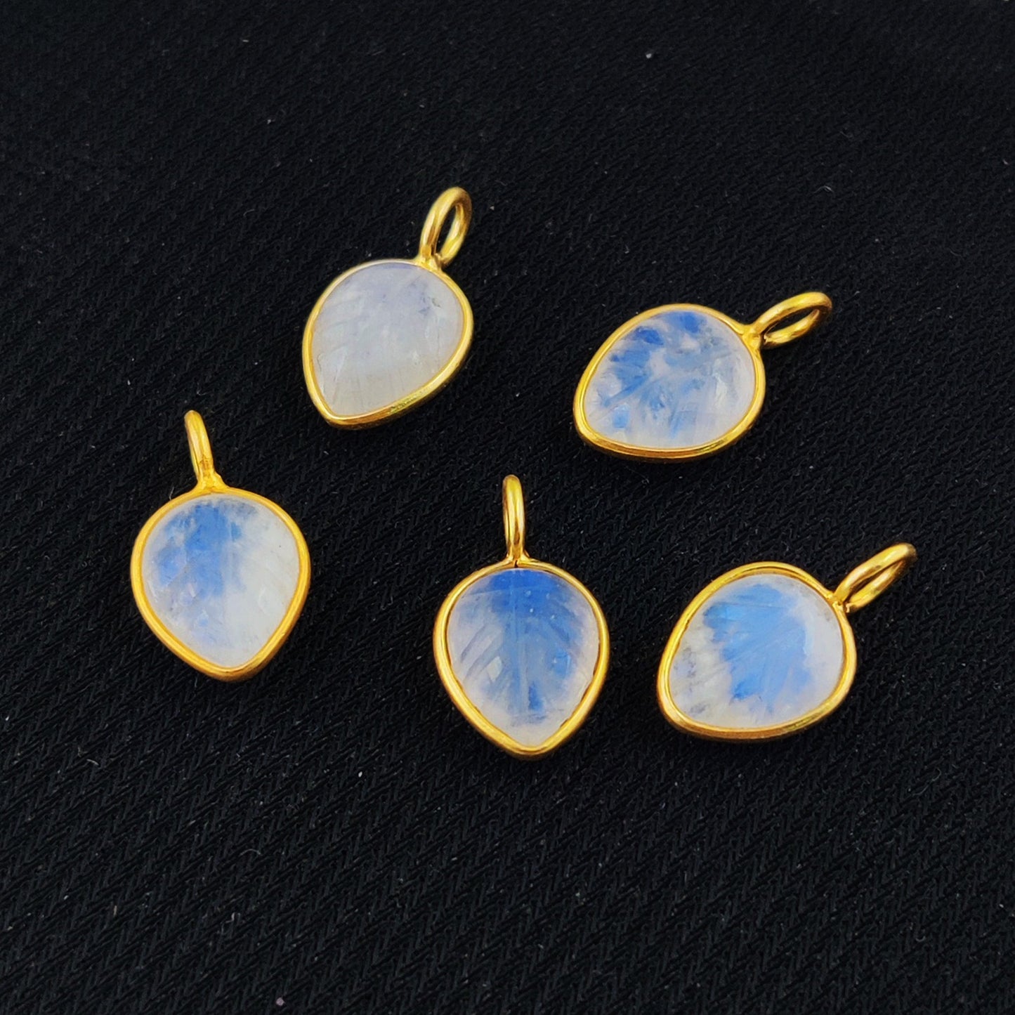 8x10mm Blue Labradorite & Moonstone Leaf Carving Gemstone Pendant in Gold Plating Sterling Silver- Selling Per Piece