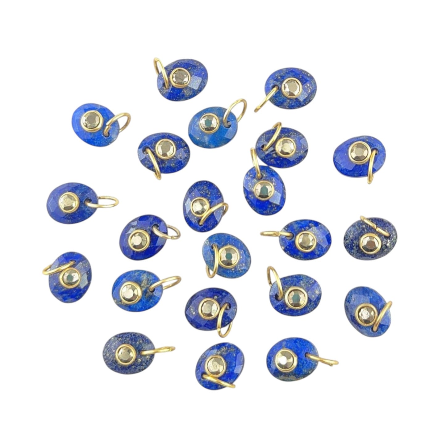 Lapis Lazuli & Moss Agate Gemstone Pendant Gold Plated Charms in 925 Sterling Silver- Selling Per Piece