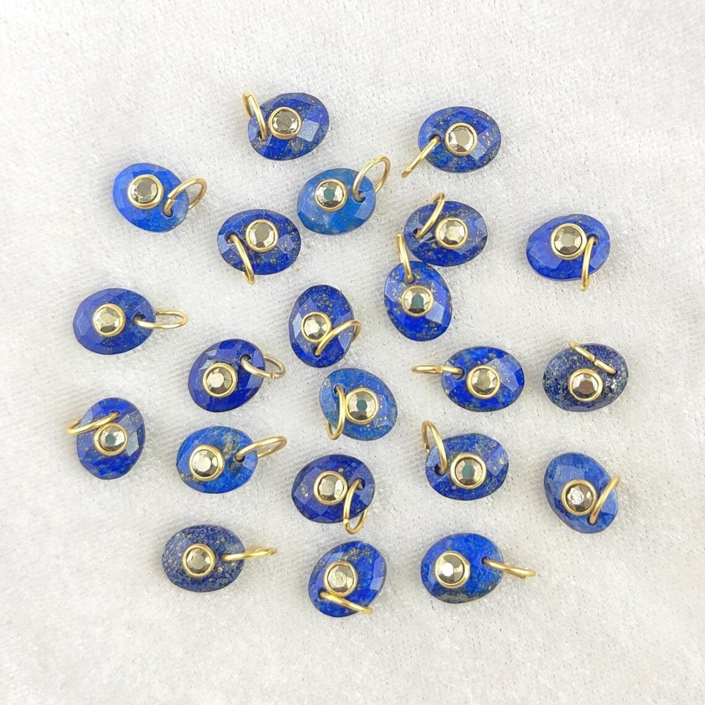 Lapis Lazuli & Moss Agate Gemstone Pendant Gold Plated Charms in 925 Sterling Silver- Selling Per Piece