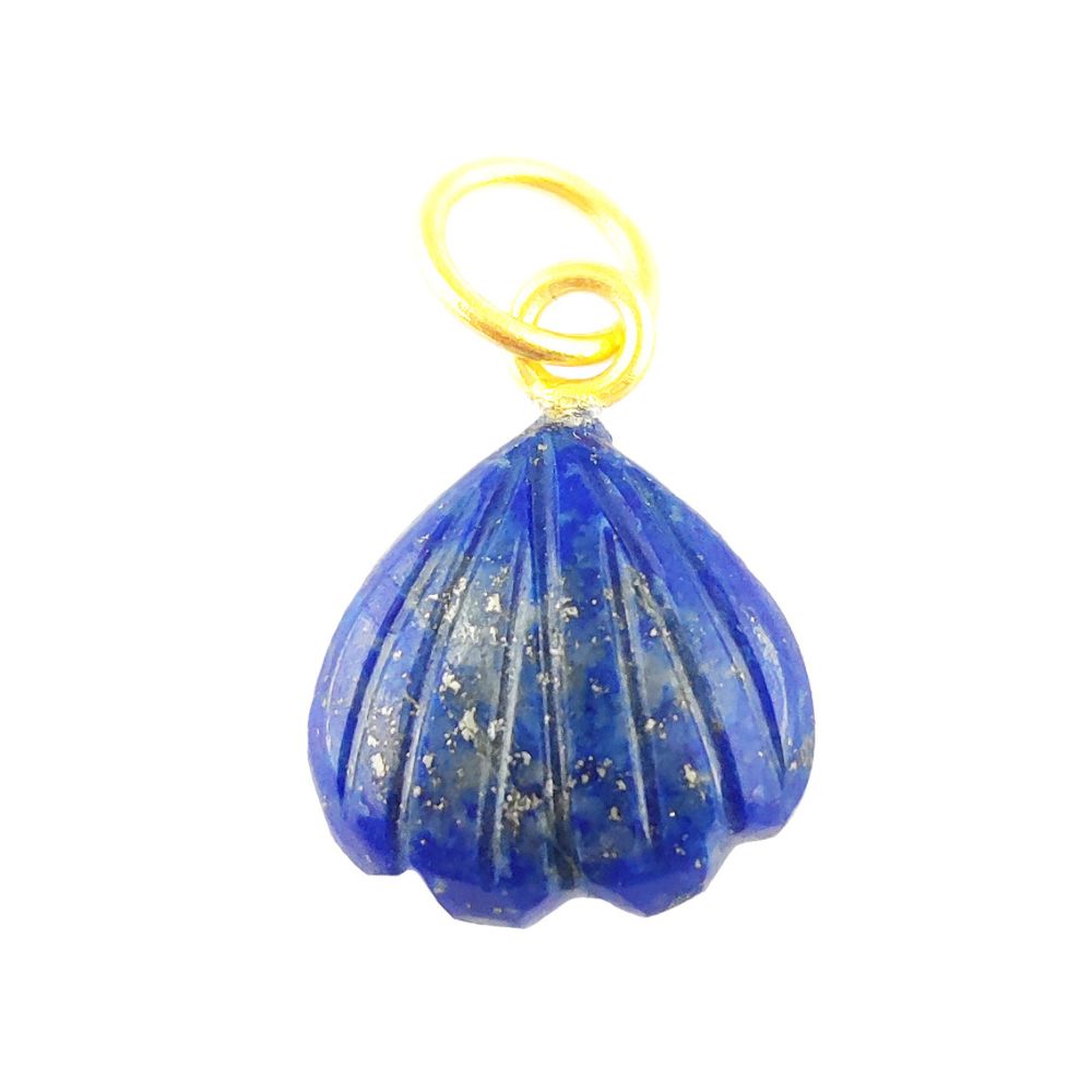 Blue Lapis Lazuli Seashell Pendant Gold Plated 925 Sterling Silver Heart Shape Gemstone Minimalist Jewelry- Selling Per Piece