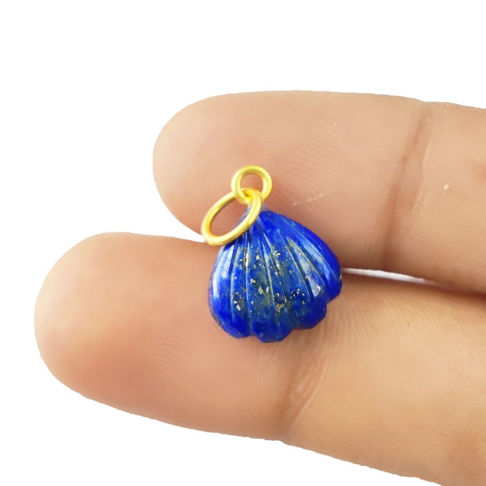 Unique seashell pendant made of blue lapis lazuli in heart shape, crafted from gold-plated 925 sterling silver