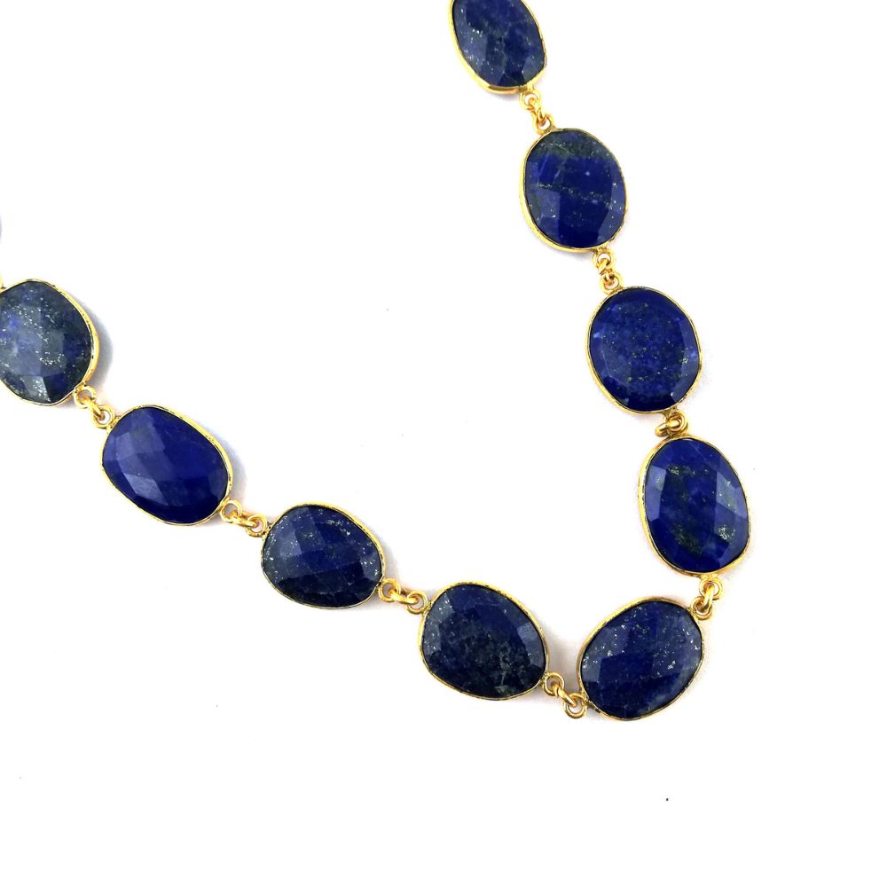 Lapis Lazuli Gemstone Bezel Chain Gold Plated Freeform Links DIY Jewelry Chains- Selling by Foot