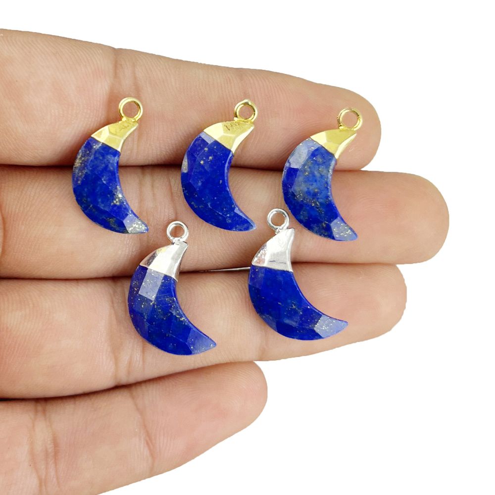 Lapis Lazuli Half Moon Pendant Gold/Silver Electroplated Crescent Gemstone Charm for Earrings & Bracelet Making