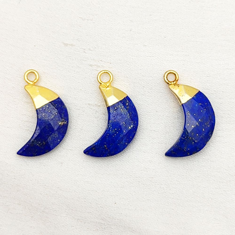 Gold Electroplated Lapis Lazuli Crescent Pendant – Gemstone Charm for DIY Jewelry Projects