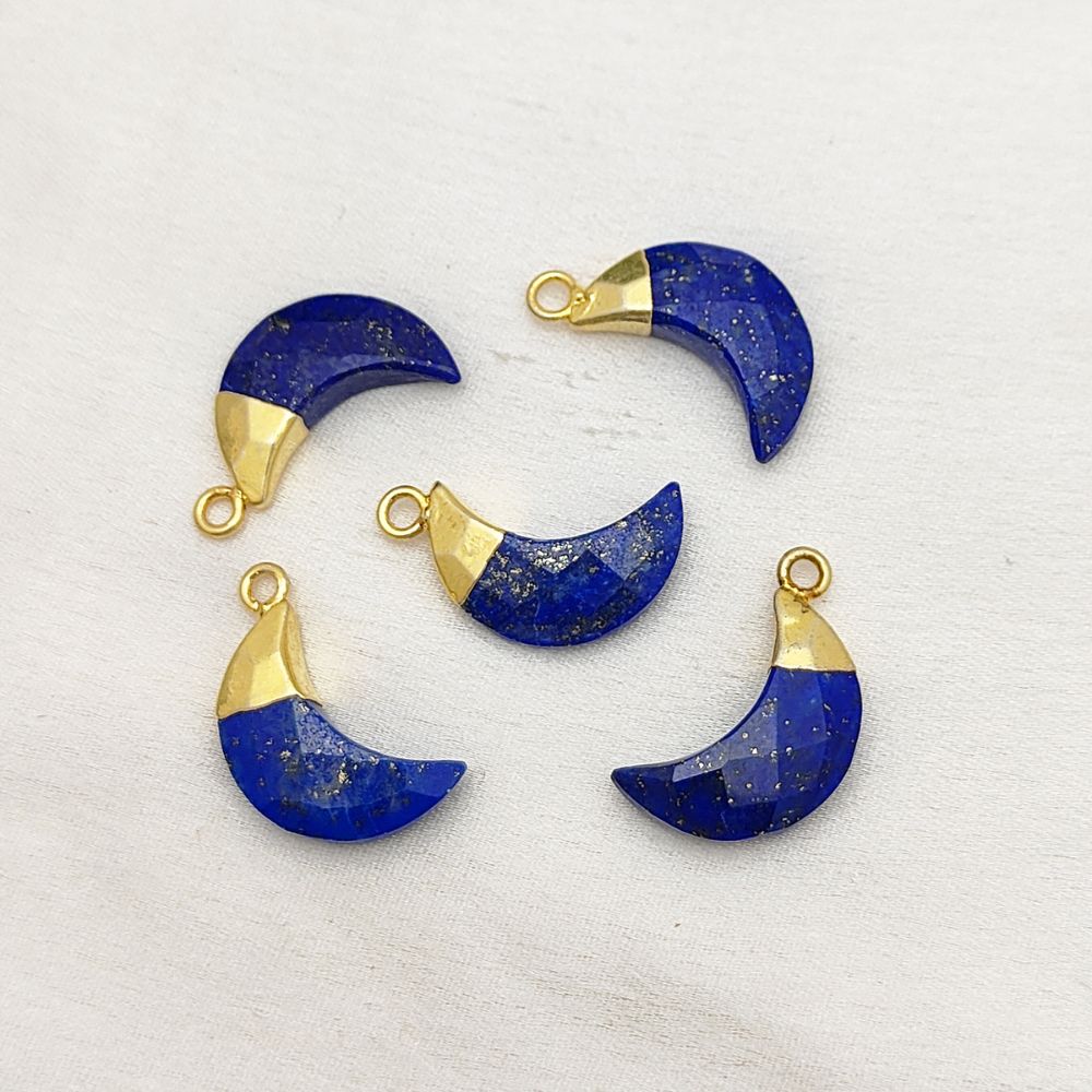 Lapis Lazuli Crescent Moon Pendant – Gold Electroplated Gemstone Charm for Earrings & Bracelet Jewelry