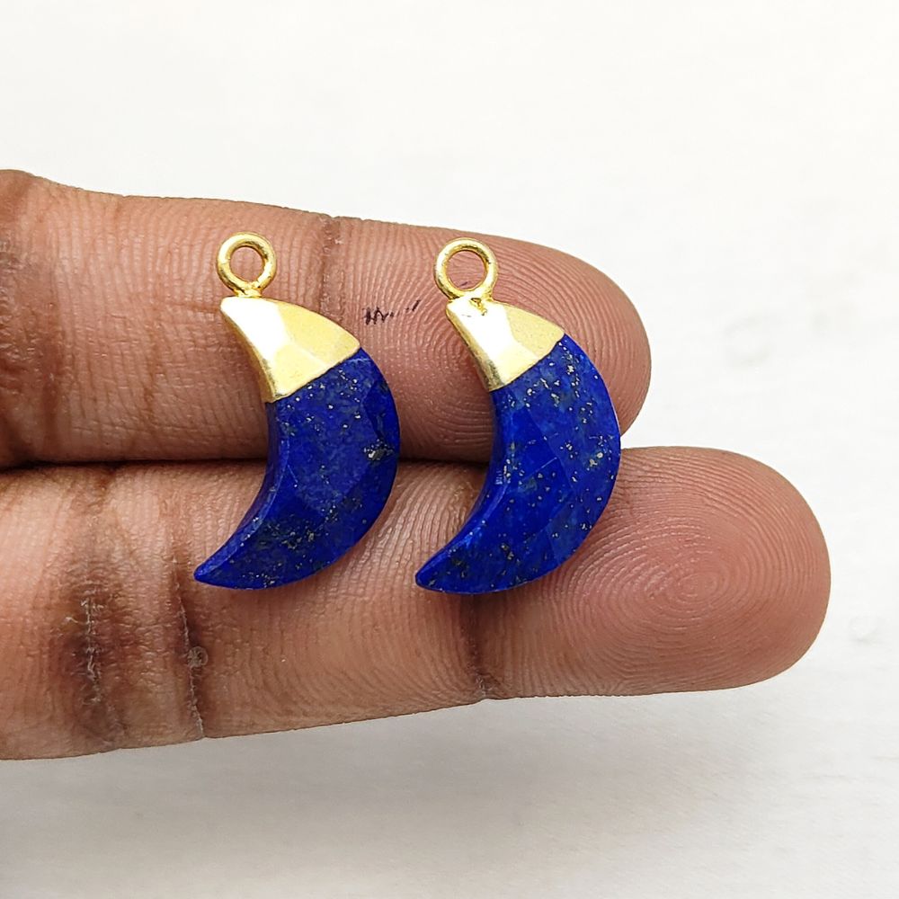 Lapis Lazuli Half Moon Pendant Gold/Silver Electroplated Crescent Gemstone Charm for Earrings & Bracelet Making
