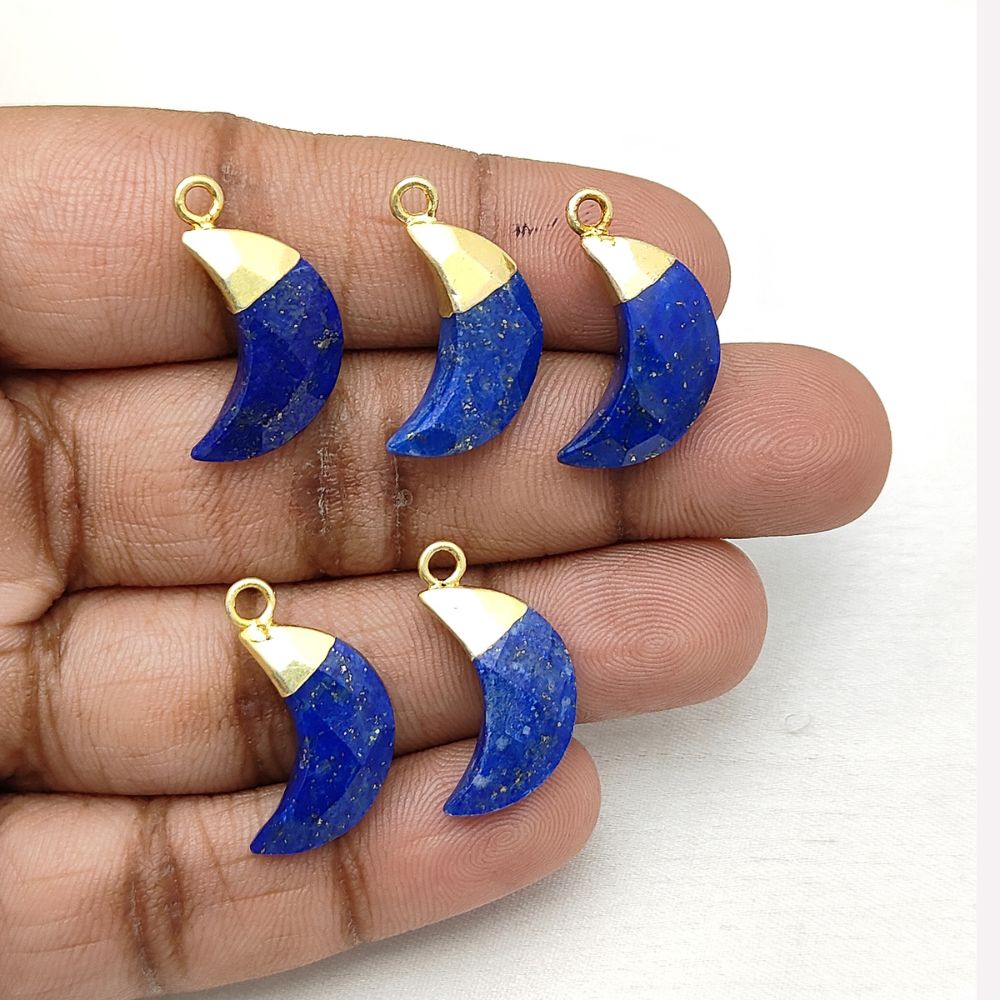 Lapis Lazuli Half Moon Gemstone Pendant – Gold Electroplated Crescent Charm for Earrings & Bracelets