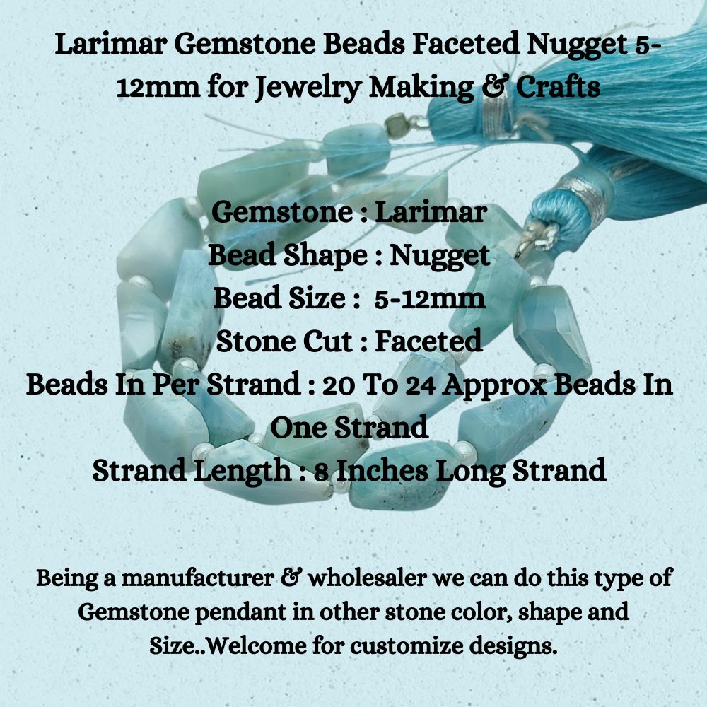 Larimar Gemstone Beads Faceted Nugget 5-12mm for Jewelry Making & Crafts