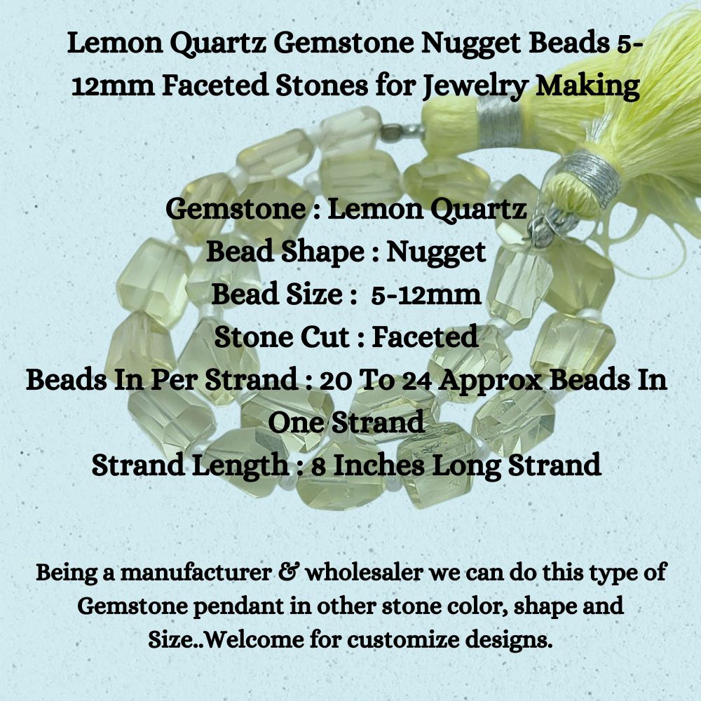 Lemon Quartz Gemstone Nugget Beads 5-12mm Faceted Stones for Jewelry Making