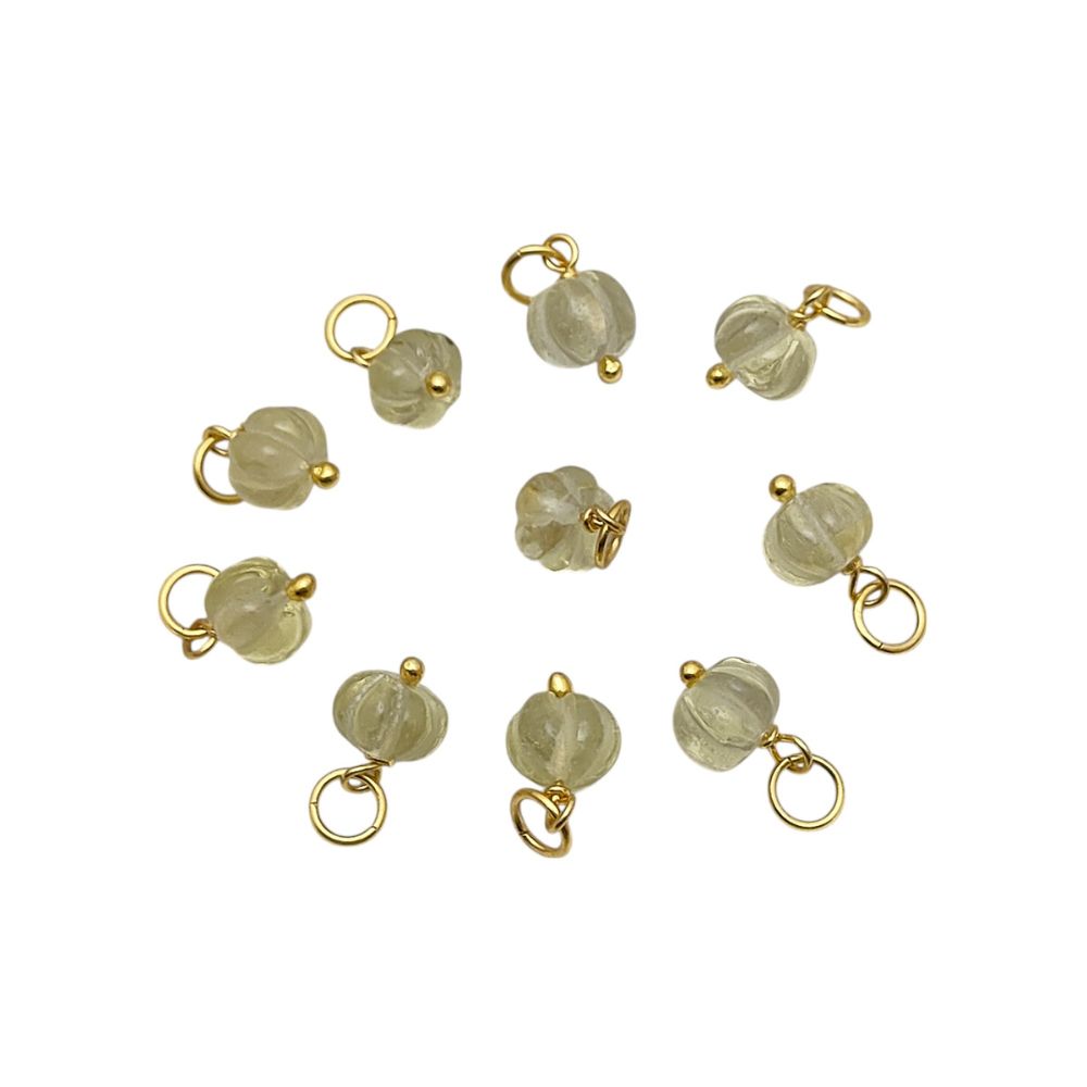 Lemon Quartz Pumpkin Bead Pendant Carved Melon-Shaped Charm for Handcrafted Jewelry Projects- Selling Per Piece