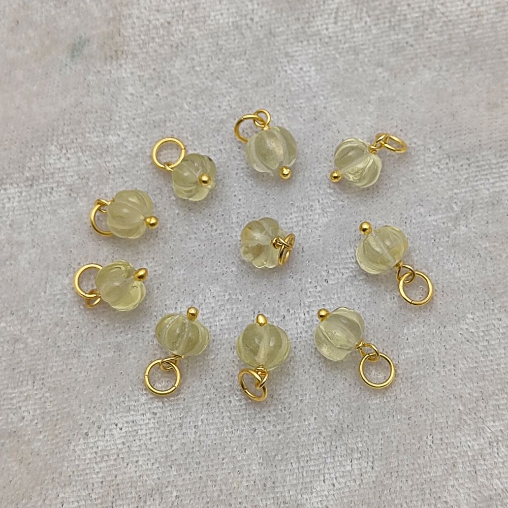 Lemon Quartz Pumpkin Bead Pendant Carved Melon-Shaped Charm for Handcrafted Jewelry Projects- Selling Per Piece