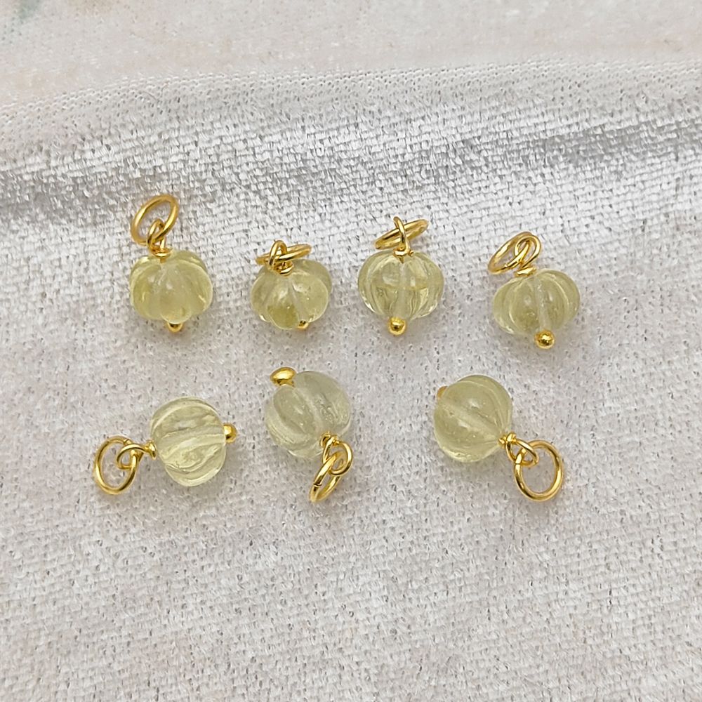 Lemon Quartz Pumpkin Bead Pendant Carved Melon-Shaped Charm for Handcrafted Jewelry Projects- Selling Per Piece