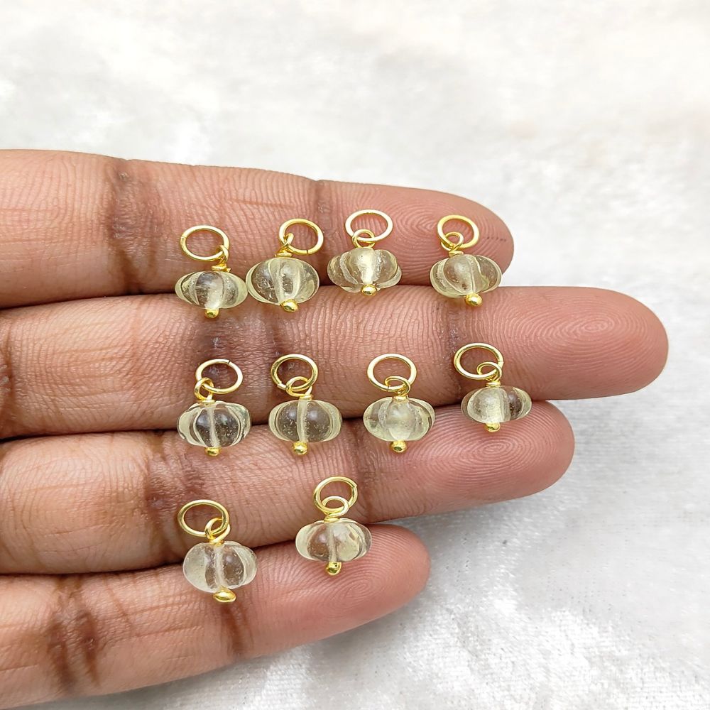 Lemon Quartz Pumpkin Bead Pendant Carved Melon-Shaped Charm for Handcrafted Jewelry Projects- Selling Per Piece