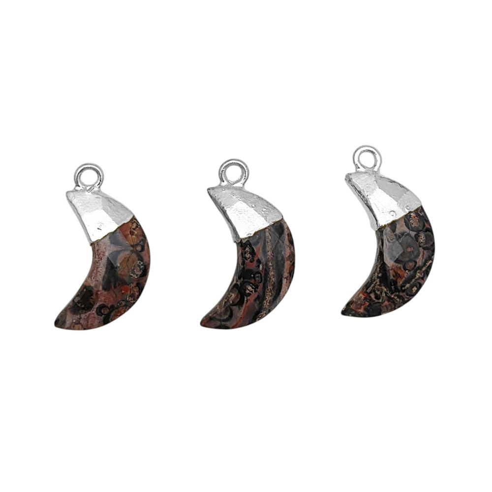 Leopard Skin Jasper Crescent Pendant Gold/Silver Capped Half Moon Gemstone Charm for DIY Jewelry & Crafts