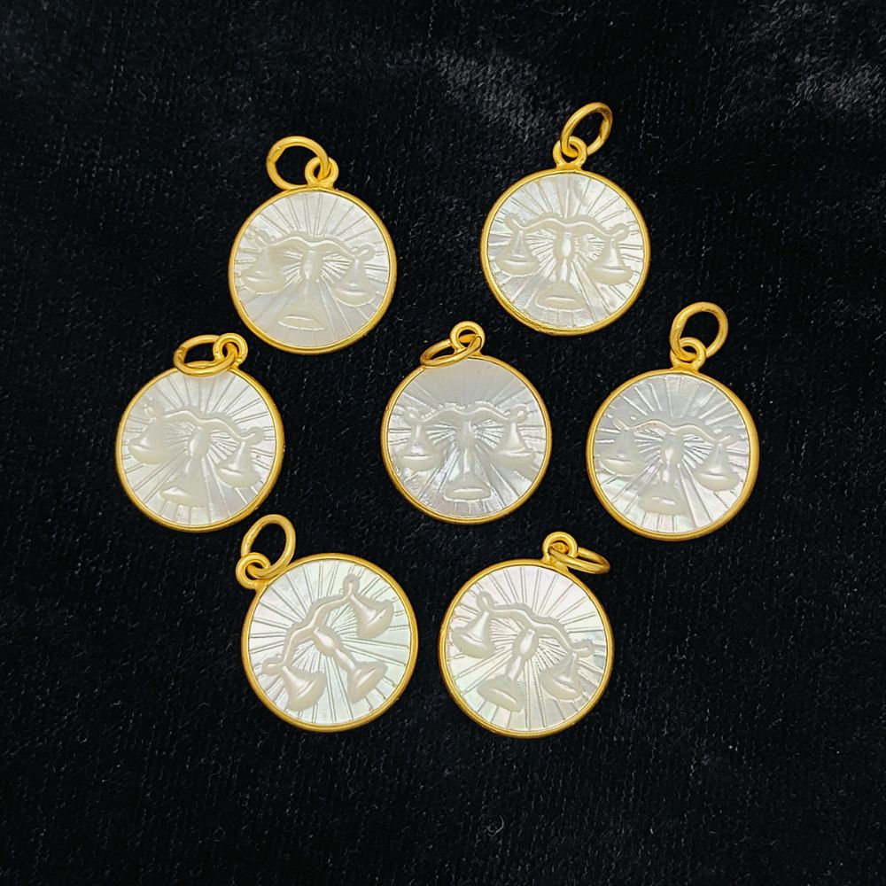 Gold Libra Star Sign Pendant with White Pearl Drop