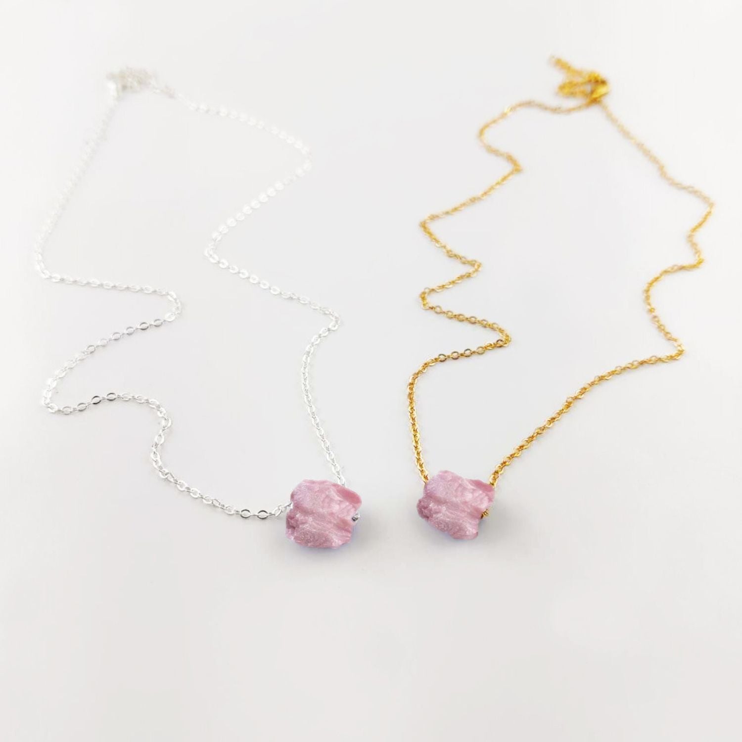Gold Plated Pink Opal Necklace – Soft Pastel Gemstone Charm