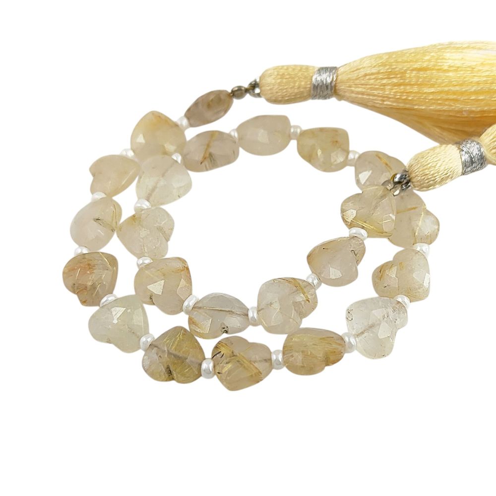 Lustrous Golden Rutile Faceted Heart Beads