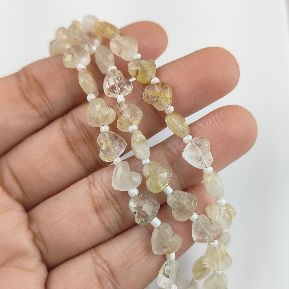 Lustrous Golden Rutile Heart Shaped Beads Unique Faceted Gemstones for DIY Jewelry