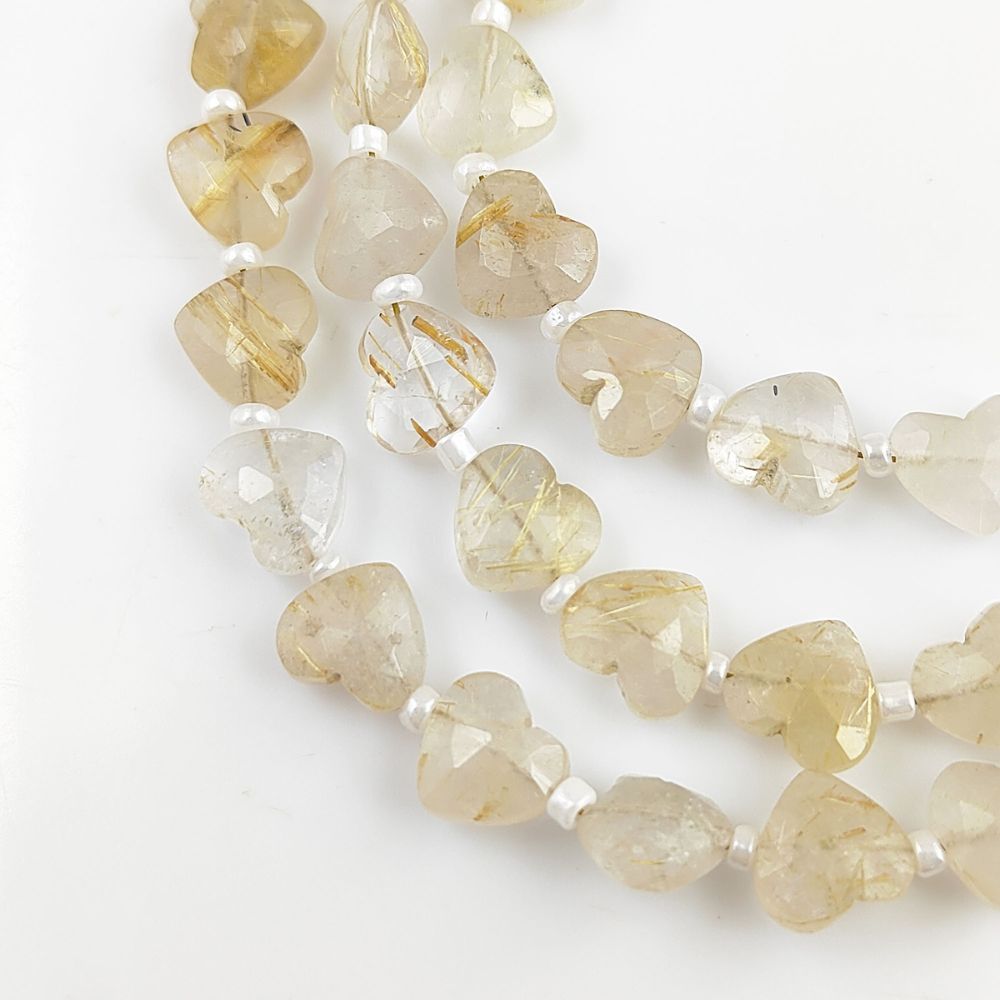 Lustrous Golden Rutile Heart Shaped Beads Unique Faceted Gemstones for DIY Jewelry