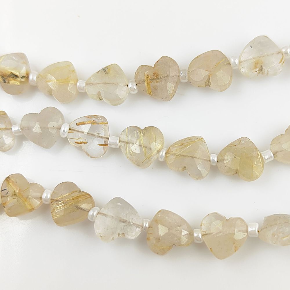 Lustrous Golden Rutile Heart Shaped Beads Unique Faceted Gemstones for DIY Jewelry