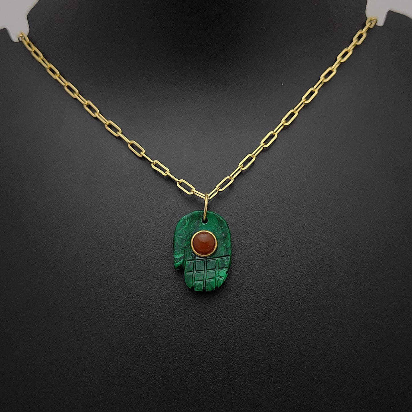 Malachite Evil Eye Necklace with Hamsa Hand Handmade 925 Silver Spiritual Jewelry