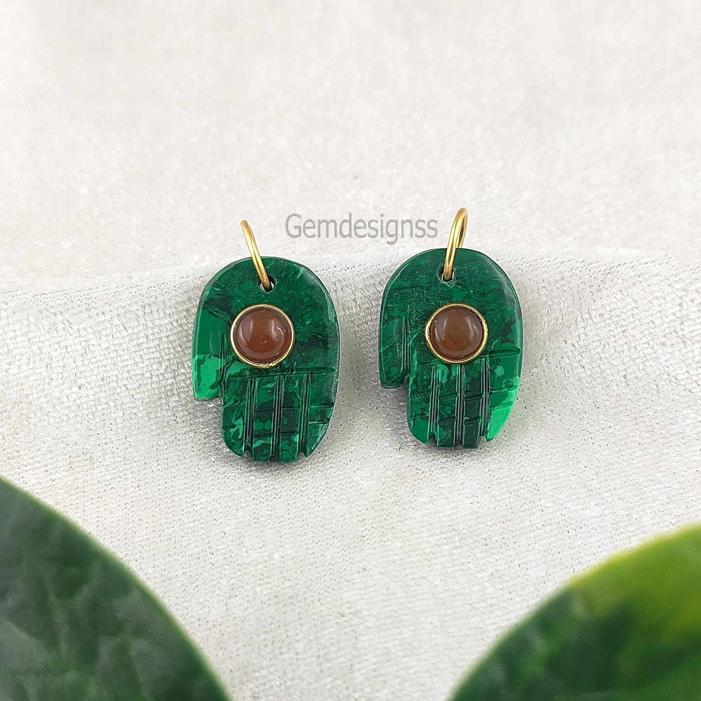 Green Malachite Hand-Carved Hamsa Hand Pendant in Gold Vermeil - Unique Women's Jewelry