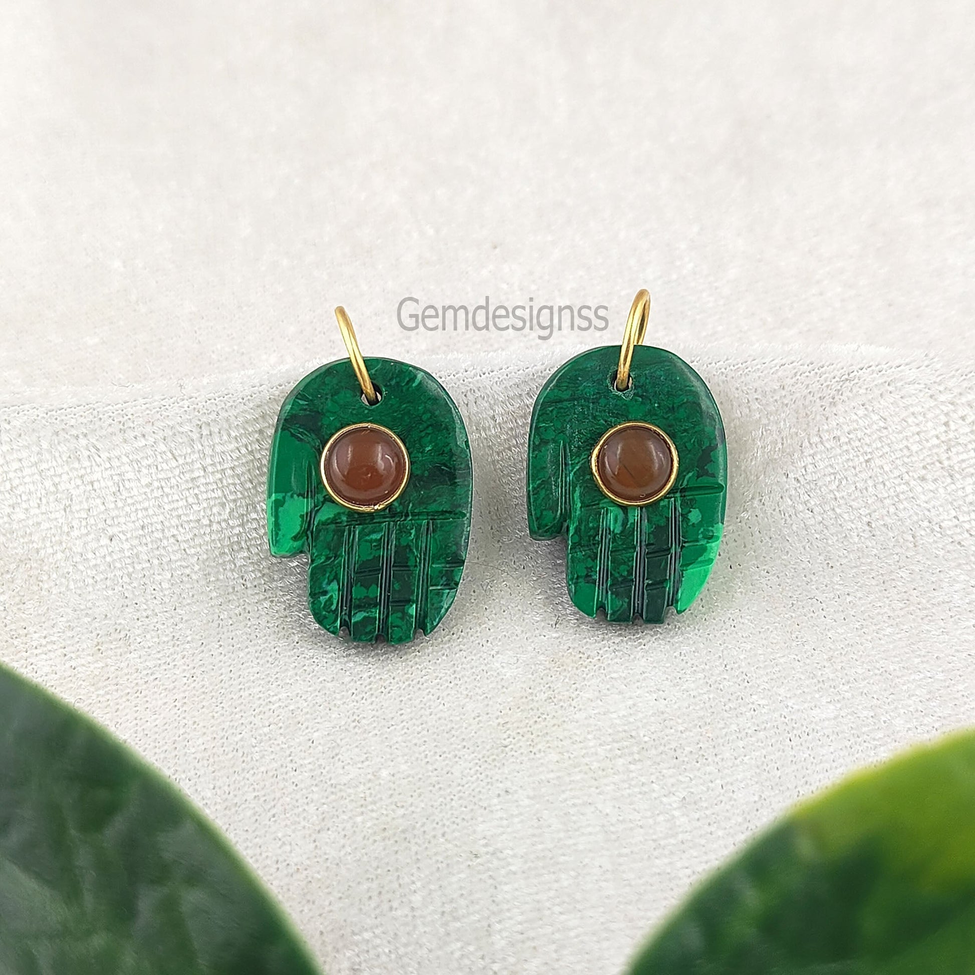 Green Malachite Hand-Carved Hamsa Hand Pendant in Gold Vermeil - Unique Women's Jewelry
