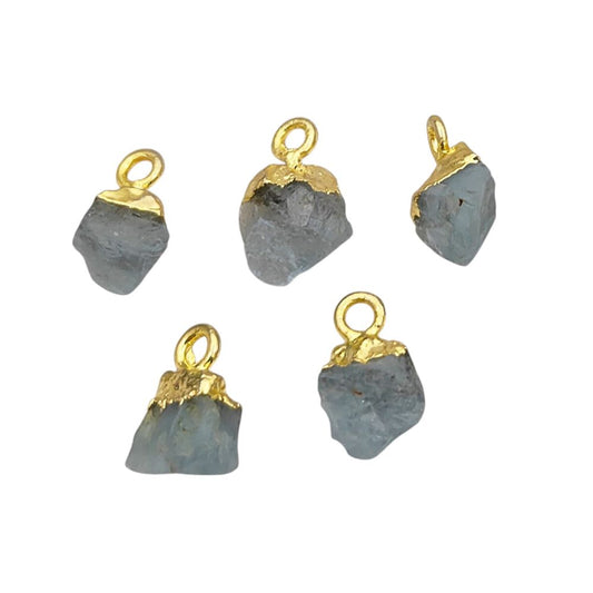 Raw Aquamarine Crystal Pendant Handmade March Birthstone with Gold Electroplated Cap for Spiritual & Energy Jewelry- Selling Per Piece