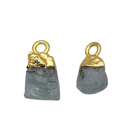 March Birthstone Aquamarine Pendant Raw Blue Crystal with Gold Elecrtoplated Finish Cap for Handmade Necklaces- Selling Per Piece