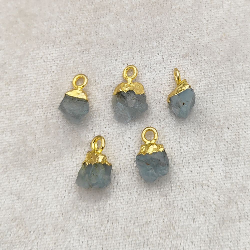 Raw Aquamarine Crystal Pendant Handmade March Birthstone with Gold Electroplated Cap for Spiritual & Energy Jewelry- Selling Per Piece