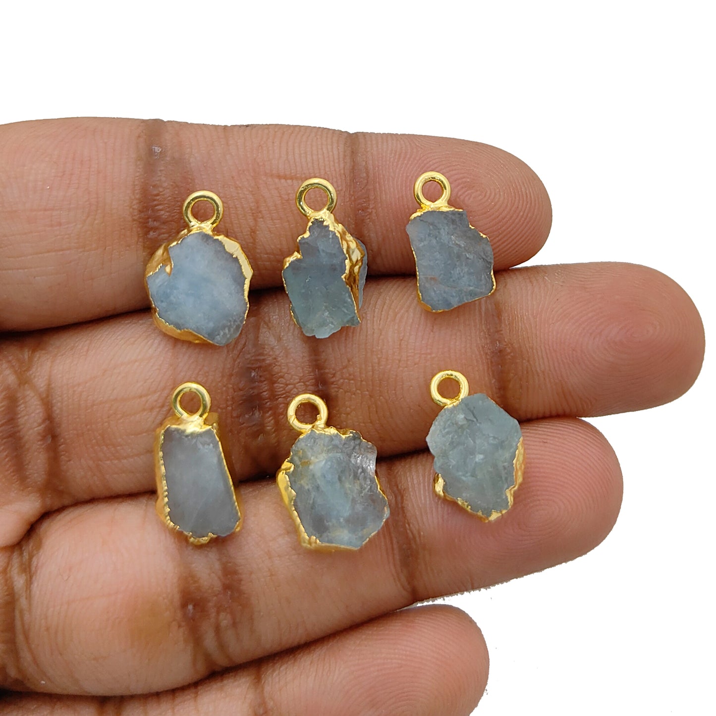 Natural Aquamarine Pendant March Birthstone with Gold Electroplated Edge for Boho & Healing Jewelry- Selling Per Piece