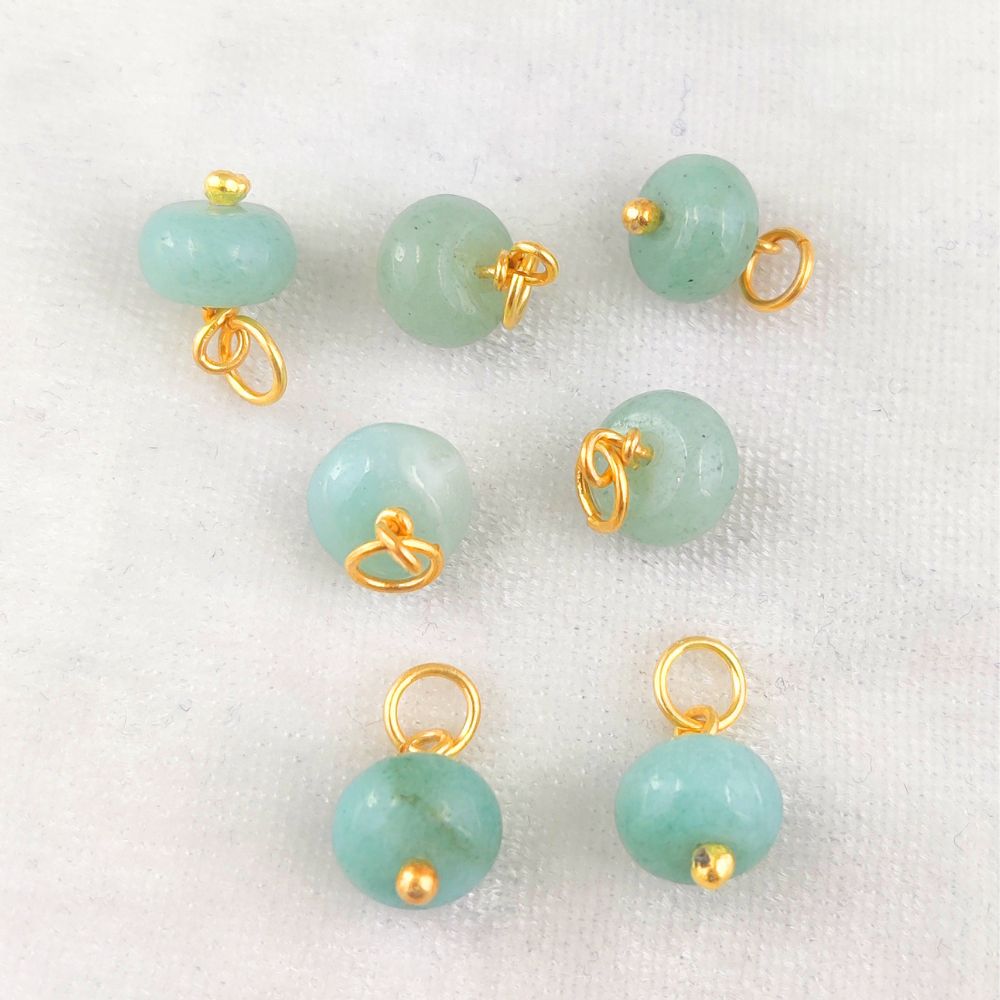 March Birthstone Aquamarine Pendant – 8mm Gold Plated Beaded Charm for Handmade Jewelry