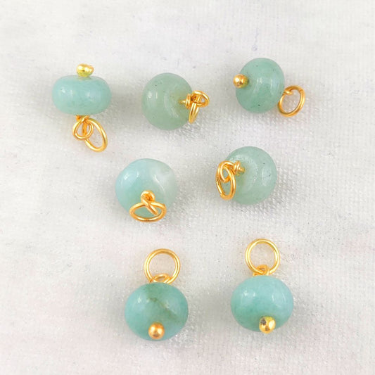 March Birthstone Aquamarine Pendant – 8mm Gold Plated Beaded Charm for Handmade Jewelry