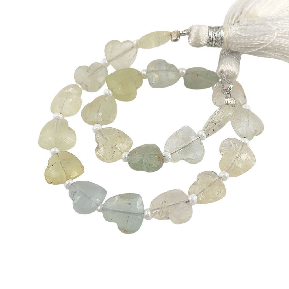 Natural Aquamarine Faceted Heart Beads