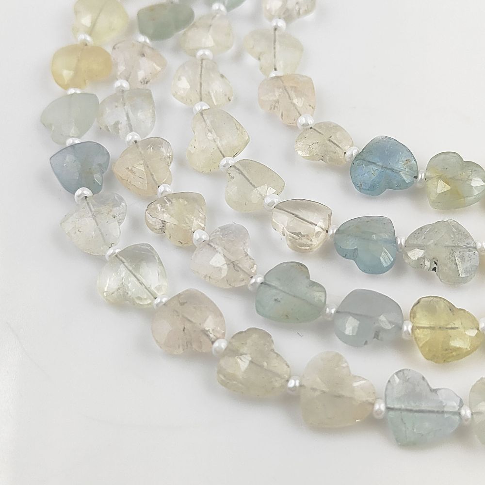 March Birthstone Natural Aquamarine Faceted Heart Gemstone Beads Elegant & Unique Jewelry Supplies