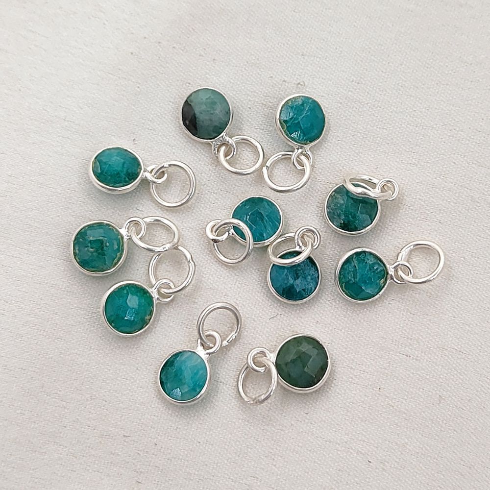 May Birthstone Emerald Pendant Handmade 6mm Faceted Gemstone Bezel Charm in Gold Vermeil & Sterling Silver- Selling Per Piece