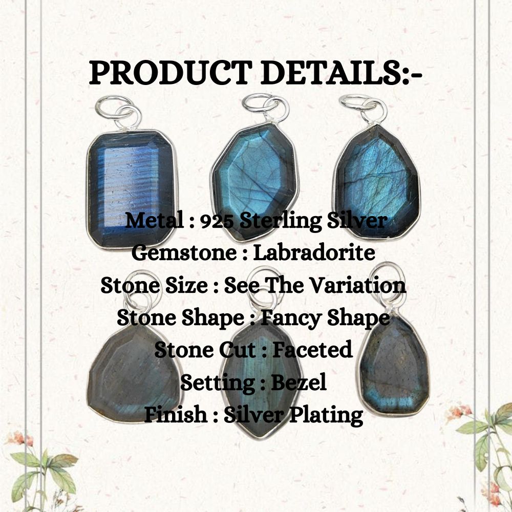 Blue Labradorite Faceted Pendant in Solid 925 Sterling Silver Handmade Minimalist Necklace Charm - Selling Per Piece