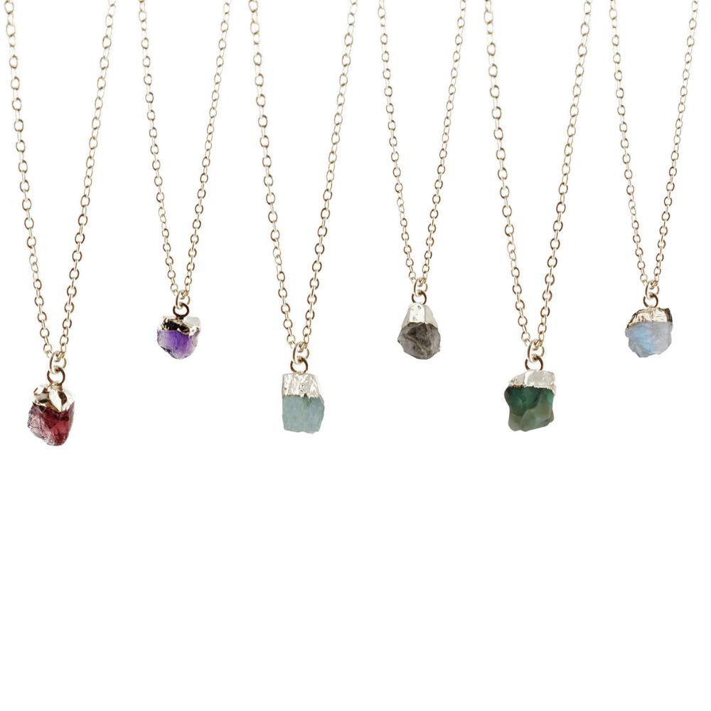 Minimalist All Birthstone Raw Gemstone Necklace, Gold/Rose Gold/Silver Plated Handmade Pendant Jewelry-Selling/Piece