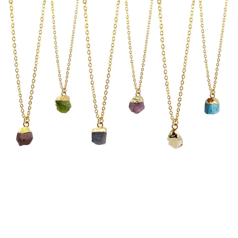 Minimalist All Birthstone Raw Gemstone Necklace, Gold/Rose Gold/Silver Plated Handmade Pendant Jewelry-Selling/Piece