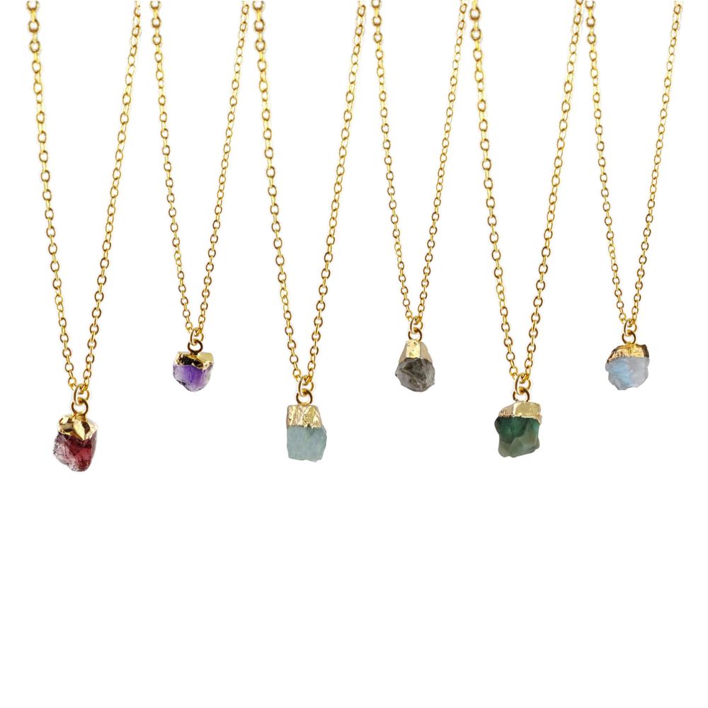 Minimalist All Birthstone Raw Gemstone Necklace, Gold/Rose Gold/Silver Plated Handmade Pendant Jewelry-Selling/Piece