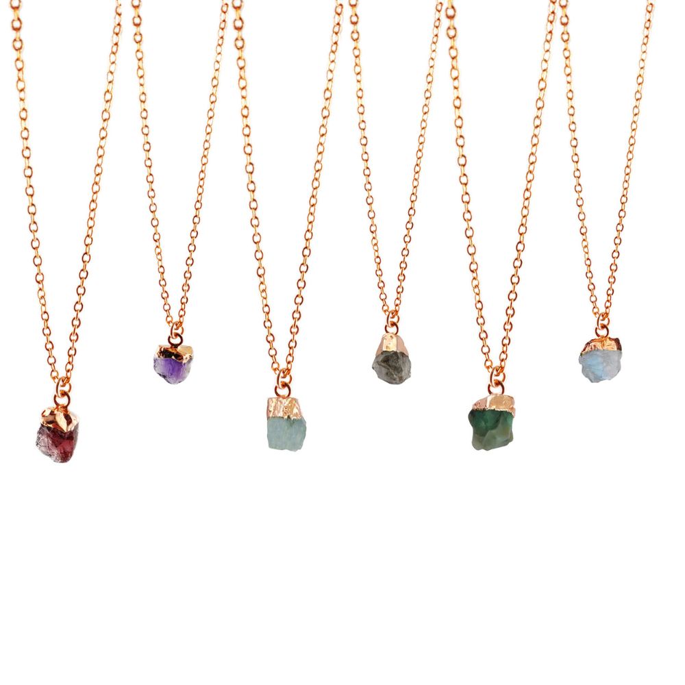 Minimalist All Birthstone Raw Gemstone Necklace, Gold/Rose Gold/Silver Plated Handmade Pendant Jewelry-Selling/Piece