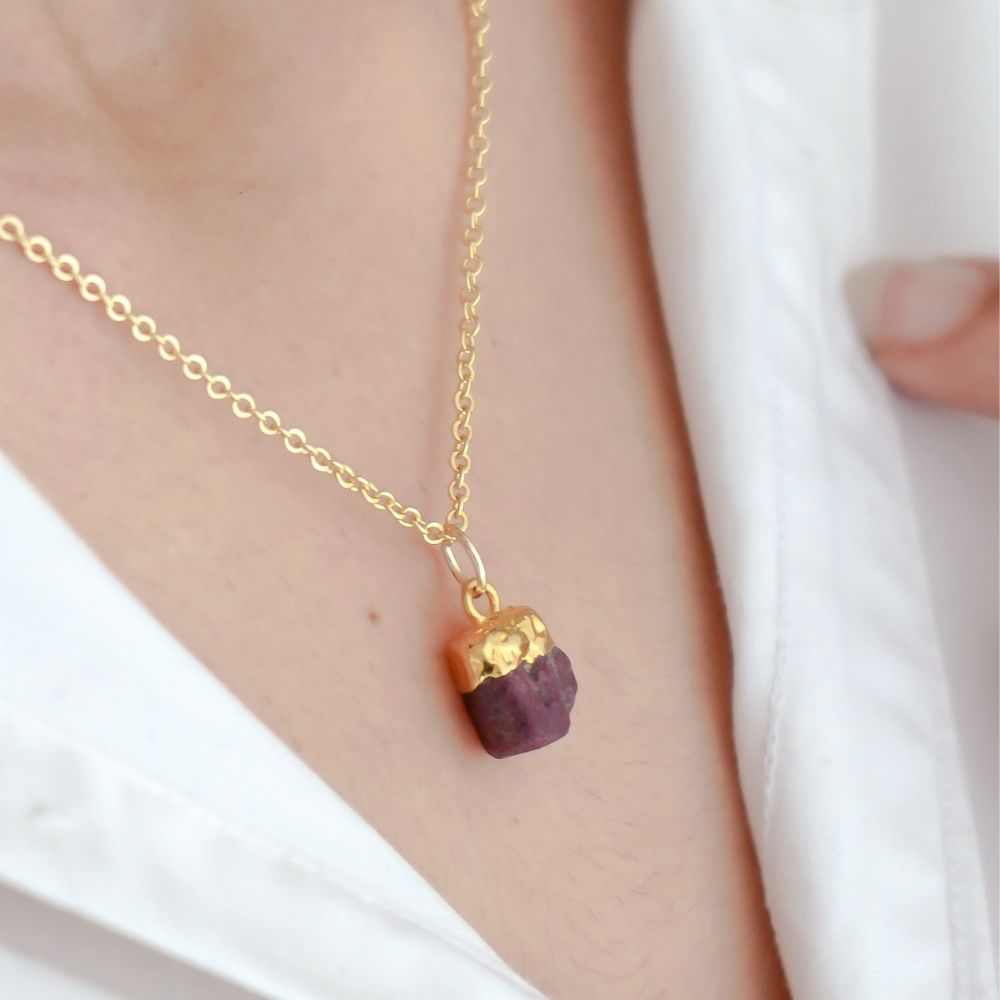 Minimalist All Birthstone Raw Gemstone Necklace, Gold/Rose Gold/Silver Plated Handmade Pendant Jewelry-Selling/Piece