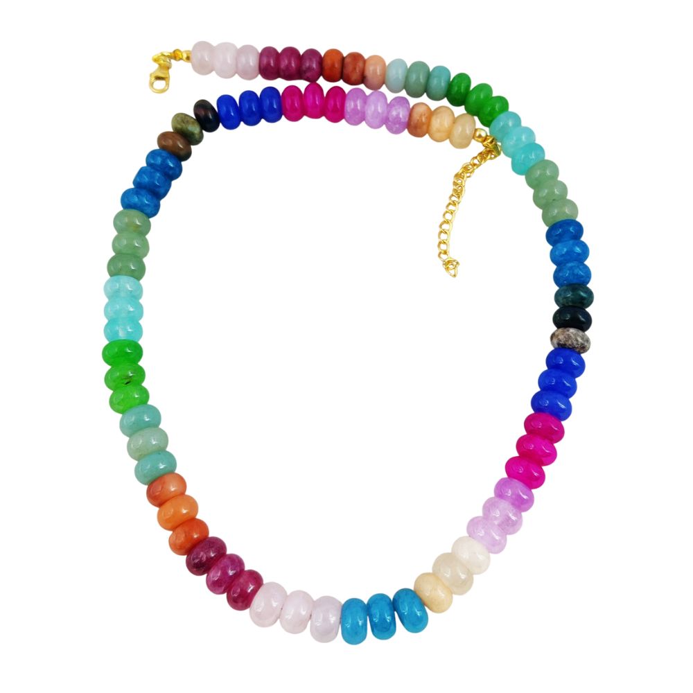 Handmade-Multi-Gemstone-Beaded-Necklace-Rondelle-6-8mm
