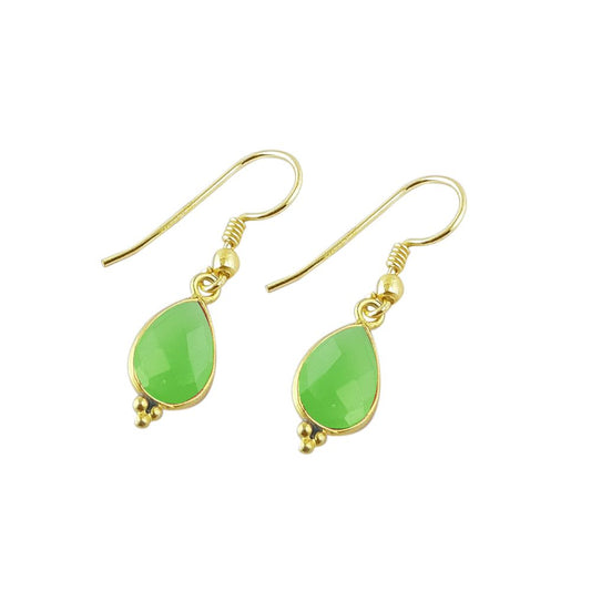Handmade Green Chalcedony Teardrop Earrings – 12x8mm Gold Plated Minimalist Jewelry