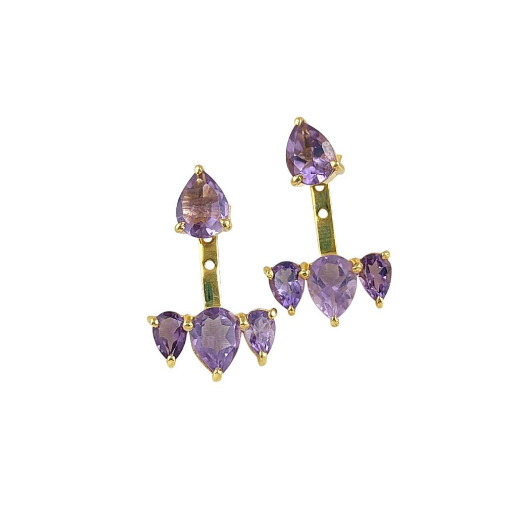 Minimalist Amethyst Gemstone Ear Jacket Earrings Gold Vermeil Sterling Silver Birthstone Jewelry for Women- Selling Per Pair