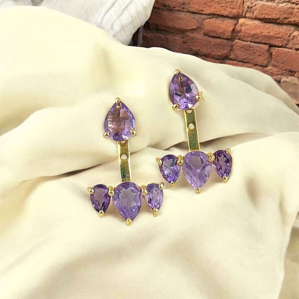 Minimalist Amethyst Ear Jacket Earrings – Gold Vermeil & Sterling Silver Birthstone Jewelry