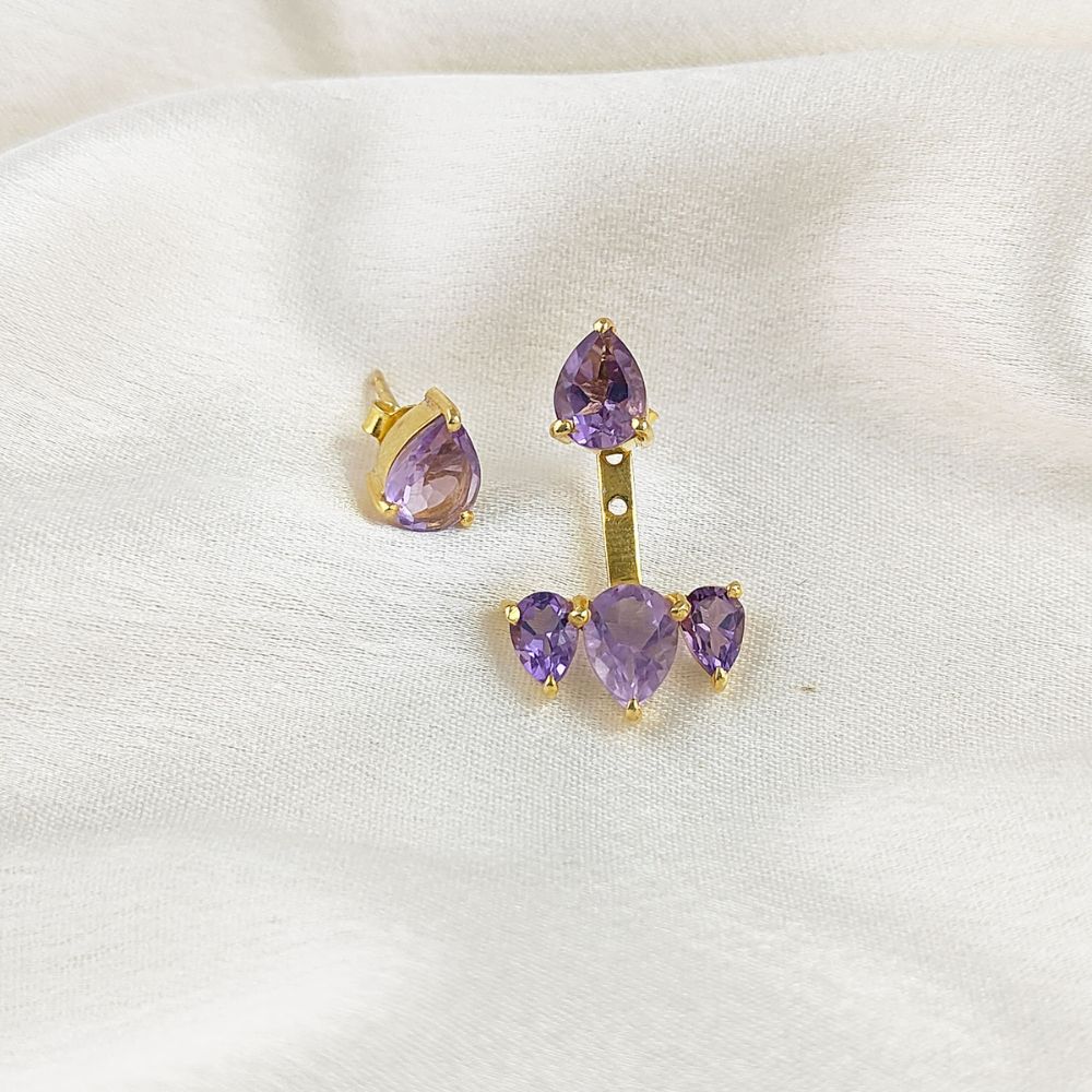 February Birthstone Earrings – Amethyst Gold Vermeil Ear Jacket for Women